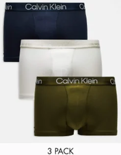 Calvin Klein 3-Pack Trunks In Navy, Grey And Khaki