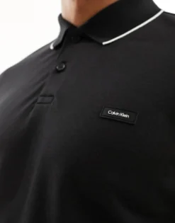 Calvin Klein Stretch Pique Tipping Polo Shirt In Black