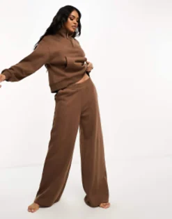 Chelsea Peers Mix&Match Wide Leg Joggers In Brown
