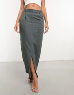 Closet London Split Pencil Maxi Skirt In Charcoal Grey
