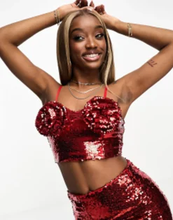Collective The Label Exclusive Embellished Crop Top And Maxi Skirt Co-Ord In Red