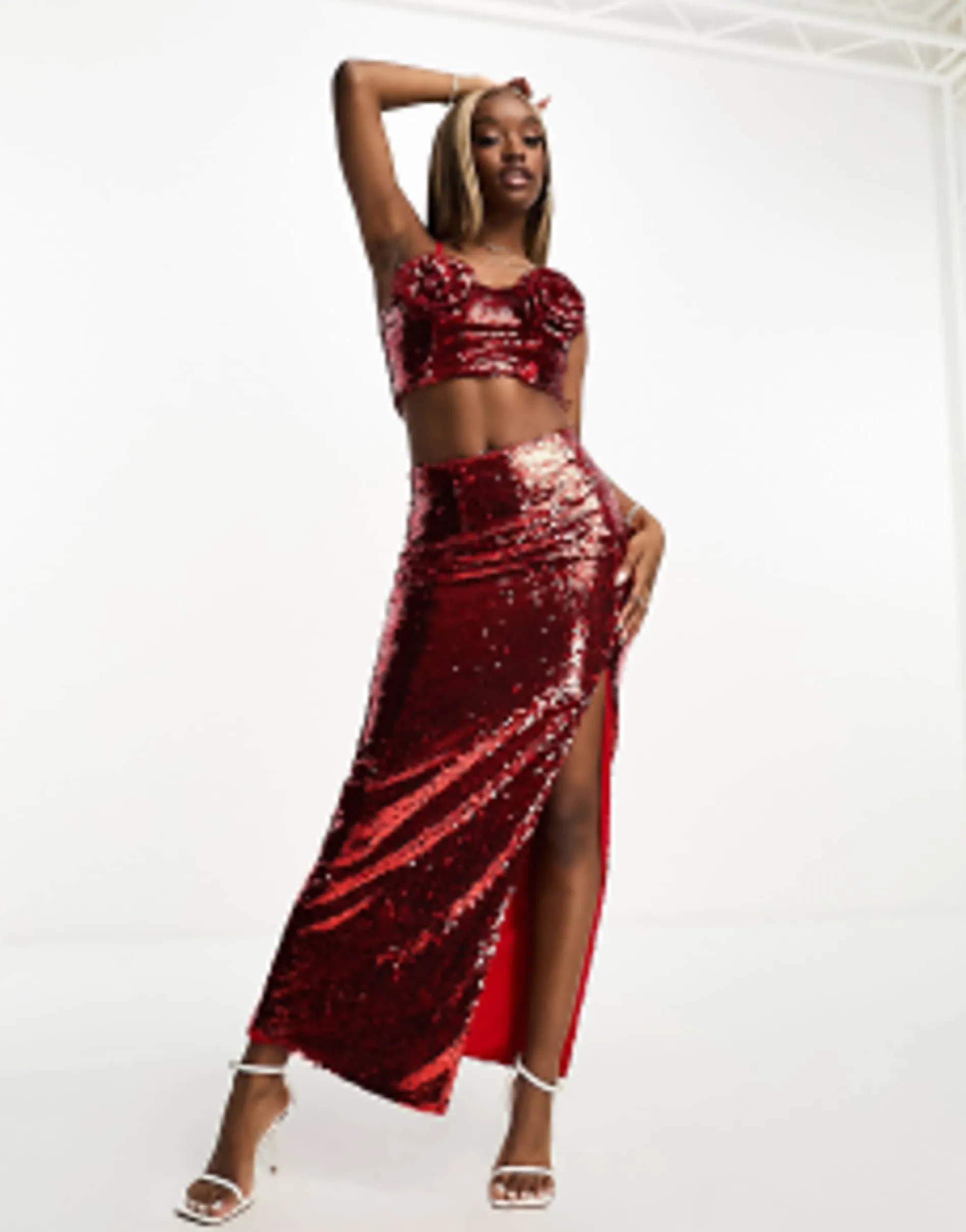 Collective The Label Exclusive Embellished Crop Top And Maxi Skirt Co-Ord In Red