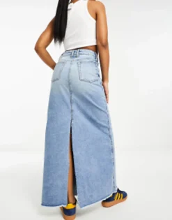 Collusion A-Line Long Maxi Denim Skirt In Vintage Blue Wash