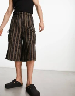 Collusion Baggy Stripe Skater Short With Bungee In