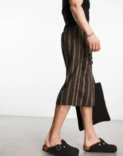 Collusion Baggy Stripe Skater Short With Bungee In