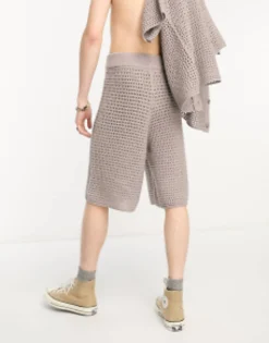 Collusion Crochet Longline Shorts In Grey Co-Ord