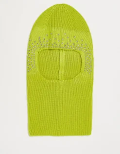 Collusion Knitted Balaclava With Diamante Hot Fix In Lime Green