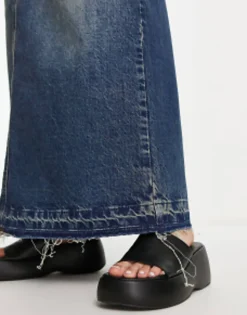 Collusion Long Maxi Denim Skirt In Blue Dirty Wash