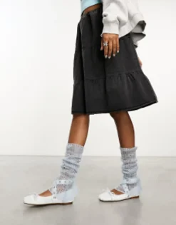 Collusion Open Stitch Knitted Arm And Leg Warmers In Light Blue