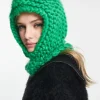 Collusion Unisex Chunky Crochet Knit Balaclava In Green