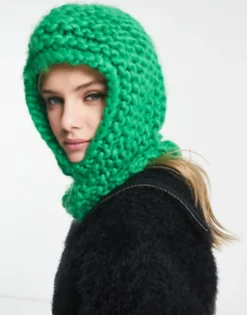 Collusion Unisex Chunky Crochet Knit Balaclava In Green