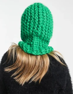 Collusion Unisex Chunky Crochet Knit Balaclava In Green