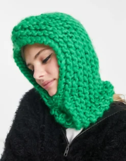 Collusion Unisex Chunky Crochet Knit Balaclava In Green