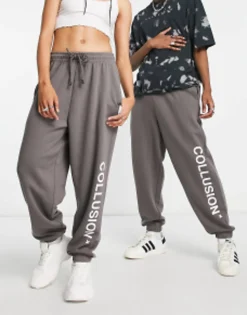 Collusion Unisex Logo Joggers In Dark