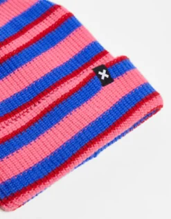 Collusion Unisex Stripe Logo Beanie In Pink And Blue