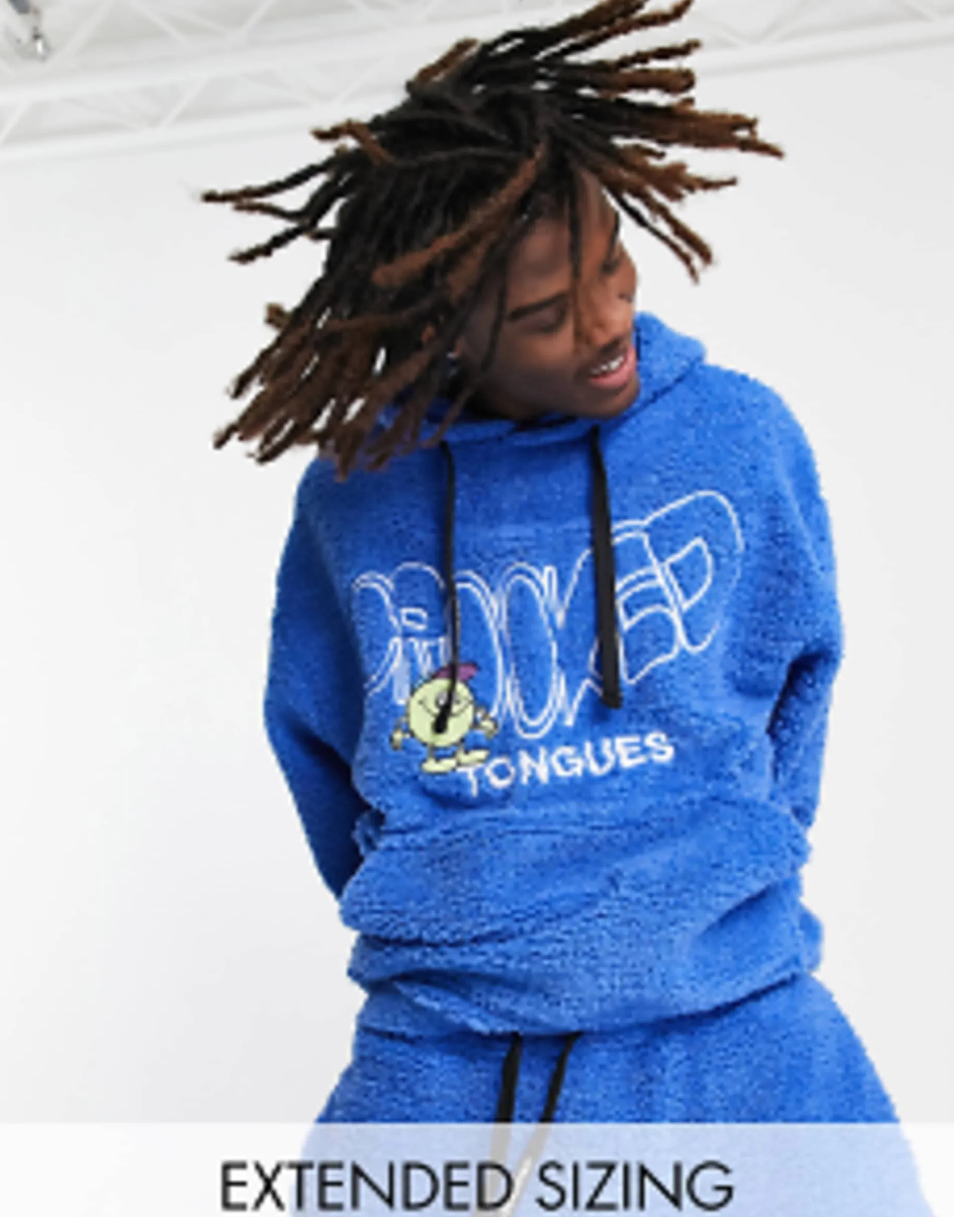 Crooked Tongues Co-Ord In Teddy Borg With Logo And Character Embroidery In Blue