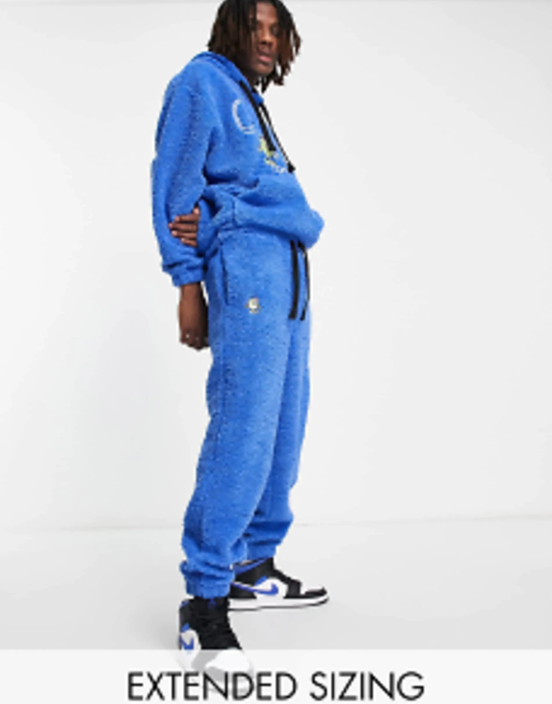 Crooked Tongues Co-Ord In Teddy Borg With Logo And Character Embroidery In Blue
