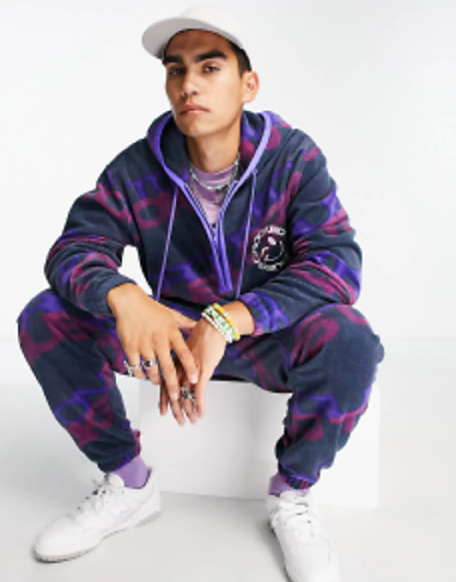 Crooked Tongues Co-Ord With All Over Logo Print Polar Fleece In Blue