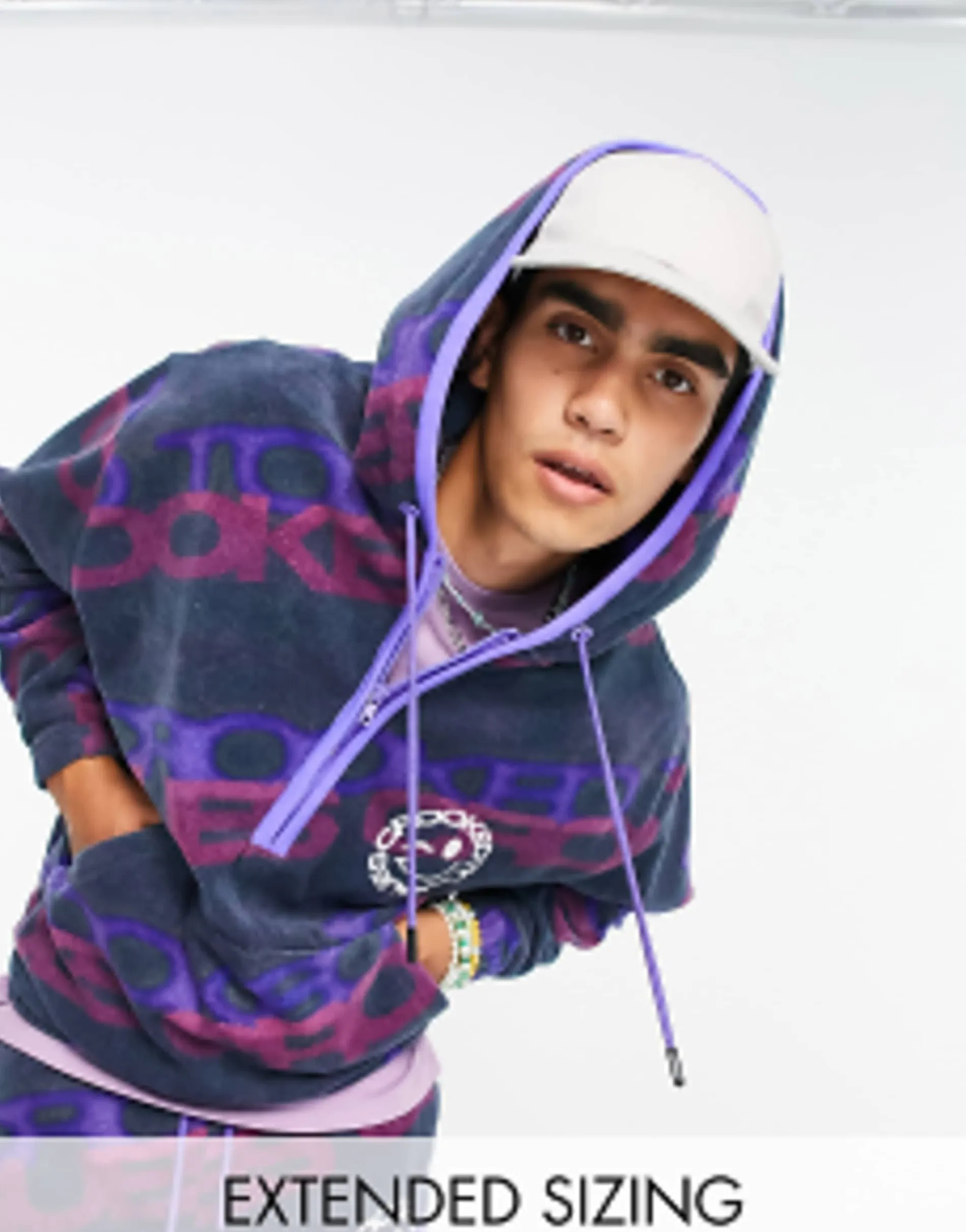 Crooked Tongues Co-Ord With All Over Logo Print Polar Fleece In Blue