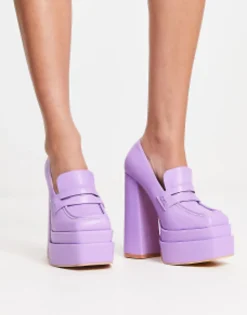 Daisy Street Exclusive Double Platform Heeled Loafers In