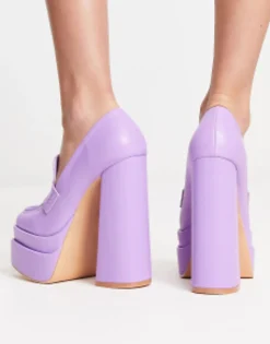 Daisy Street Exclusive Double Platform Heeled Loafers In