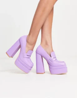 Daisy Street Exclusive Double Platform Heeled Loafers In