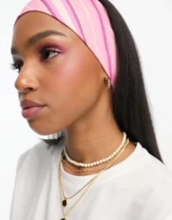 Daisy Street X Chloe Davie Wide Jersey Headband In Stripe Print