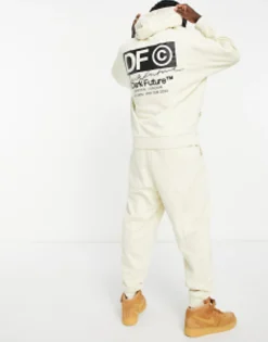 Dark Future Co-Ord With Front And Back Logo Prints In Ecru