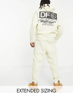 Dark Future Co-Ord With Front And Back Logo Prints In Ecru