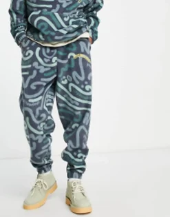 Daysocial Co-Ord Relaxed Joggers In Polar Fleece With All Over Doodle Print In