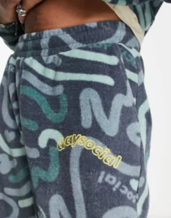 Daysocial Co-Ord Relaxed Joggers In Polar Fleece With All Over Doodle Print In