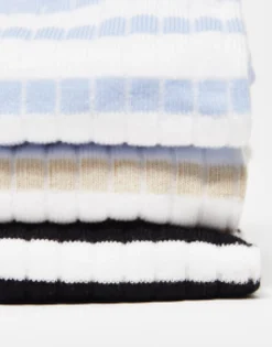 Design 3 Pack Ribbed Ankle Socks With Stripe Detail In Stone/Blue/Charcoal