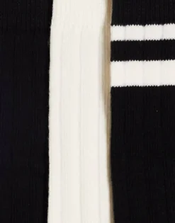 Design 3 Pack Ribbed Stripe Ankle Socks In And Ecru