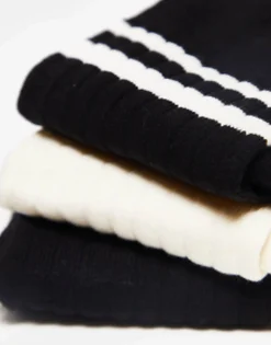 Design 3 Pack Ribbed Stripe Ankle Socks In And Ecru