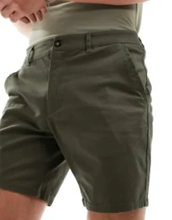 Design 2 Pack Slim Chino Shorts In Mid Length In Dark Khaki And Navy
