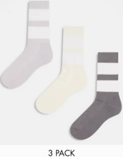 Design 3 Pack Sports Sock With Thick Stripes In Tones