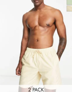 Design 2 Pack Swim Shorts In Mid Length In Light Green/Beige Save