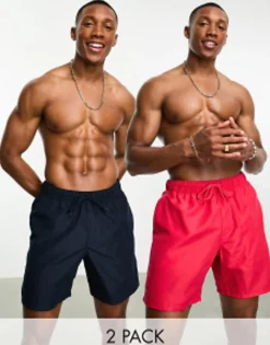 Design 2 Pack Swim Shorts In Mid Length In Save