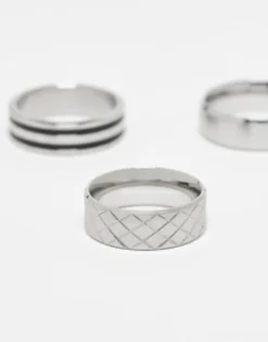 Design 3 Pack Waterproof Stainless Steel Band Ring Set In Tone