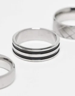 Design 3 Pack Waterproof Stainless Steel Band Ring Set In Tone