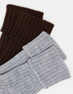 Design 2 Pack Wool Mix Lounge And Boot Socks In Brown And Charcoal