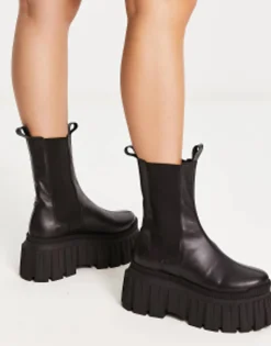 Design Arlo Premium Leather Chunky Chelsea Boots In Black