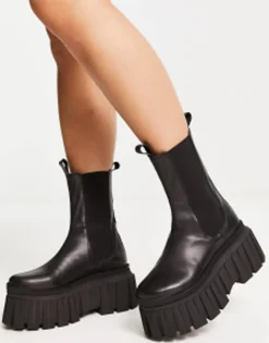 Design Arlo Premium Leather Chunky Chelsea Boots In Black