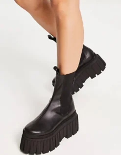 Design Arlo Premium Leather Chunky Chelsea Boots In Black