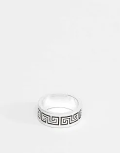Design Band Ring With Column Emboss In Burnished Tone