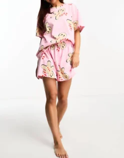 Design Christmas Gingerbread Oversized Tee & Short Pyjama Set In