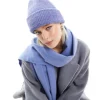 Design Chunky Double Roll Beanie In Blue