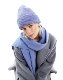 Design Chunky Double Roll Beanie In Blue