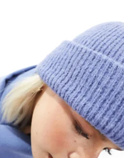 Design Chunky Double Roll Beanie In Blue