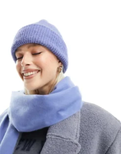 Design Chunky Double Roll Beanie In Blue